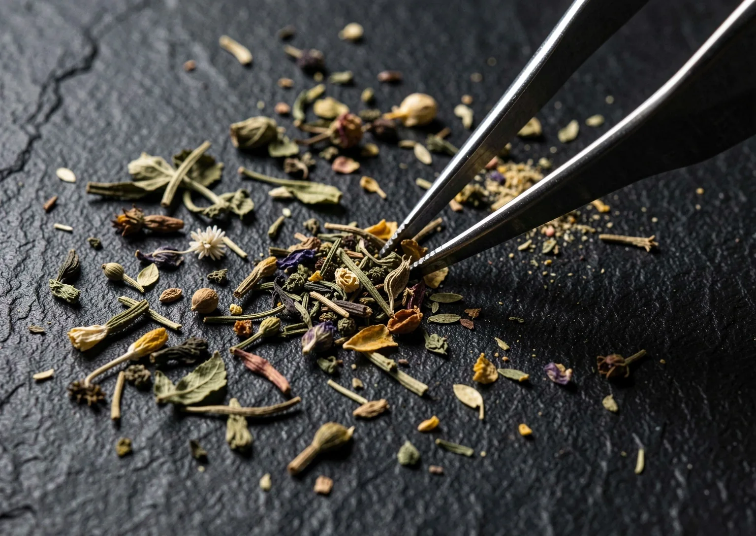 Studio botanico di erbe essiccate per miscela di tè