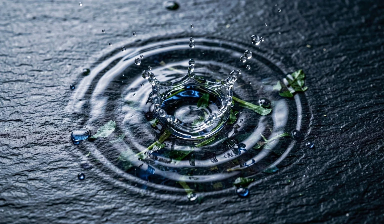 Gocce d'acqua su superficie in ardesia