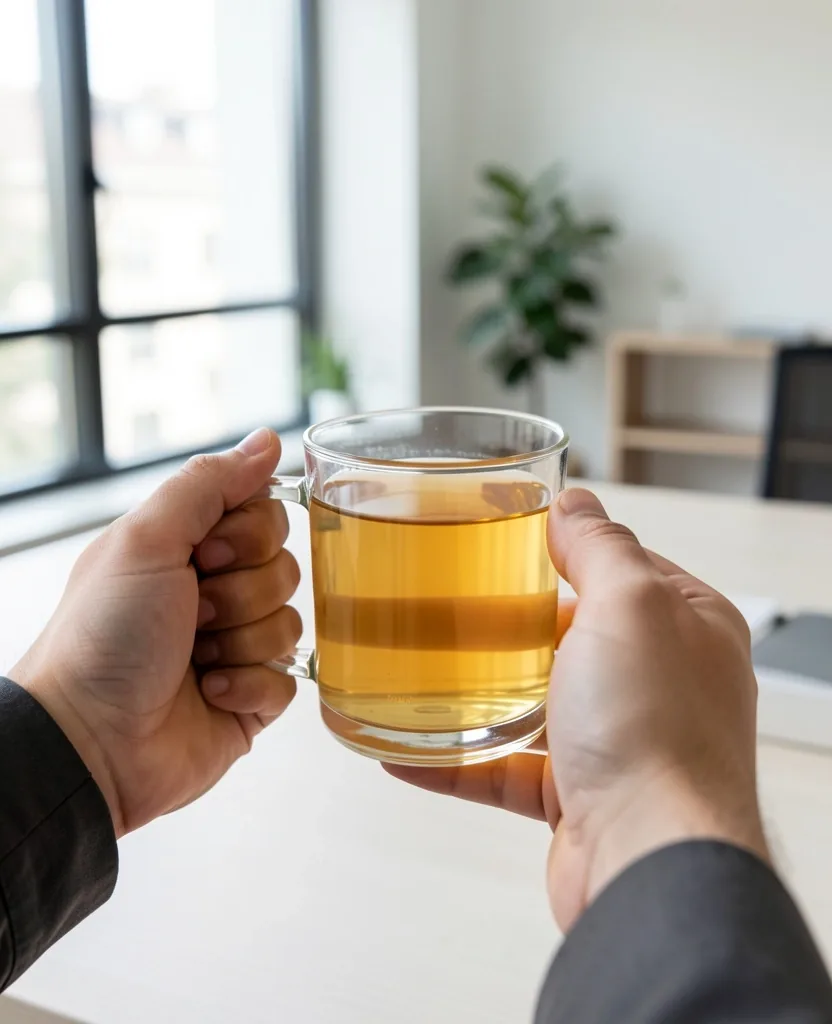 Teiera di vetro che versa infuso in un bicchiere